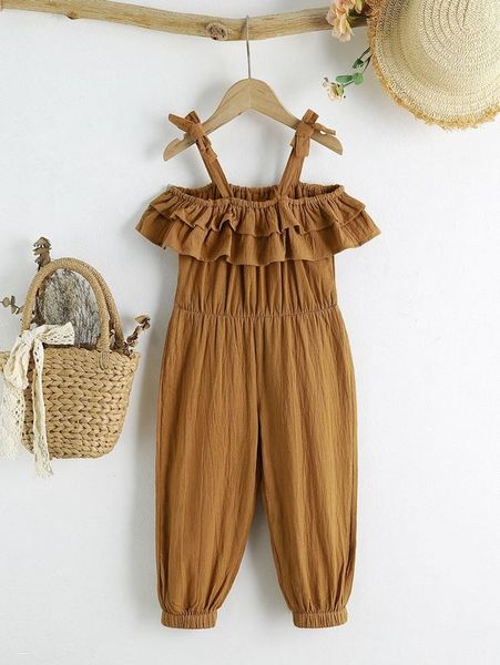 

toddler girl knot shoulder ruffle trim cami jumpsuit she, Blue