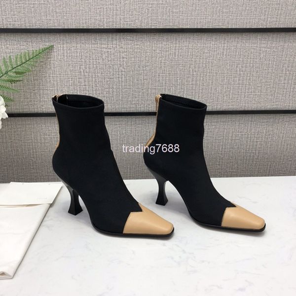

boots early autumn color matching thin pointed high-heeled short boots feminine temperament versatile single boot net red elastic, Black
