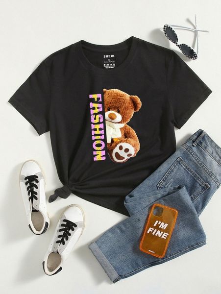 

bear & letter graphic tee j6na#, White