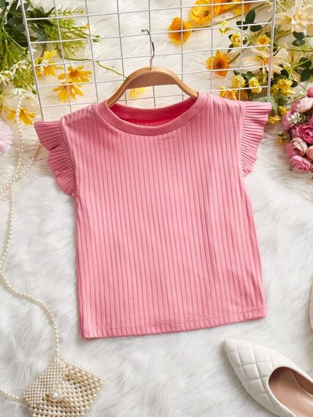 

ribbed knit ruffle sleeve tee x6q6#, White