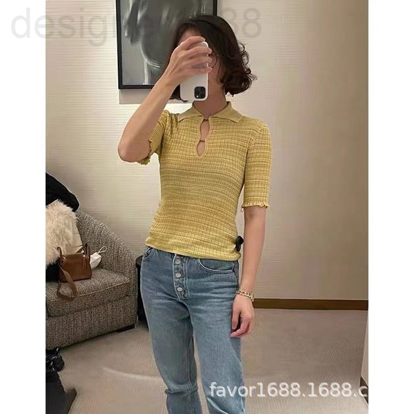 

women's knits & tees designer xiaoxiang 2022 spring and summer new polo collar tight t-shirt women's thin ice trumpet sleeve solid, White