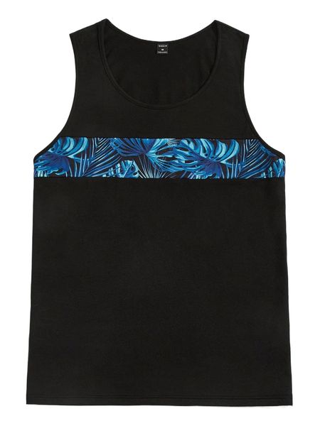 

men tropical print panel tank i67e#, White;black