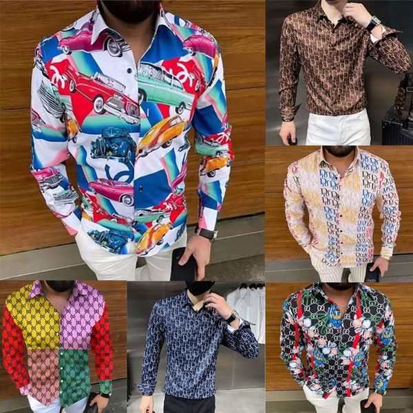 

shirt button mens casual business shirts summer clothing letters blouse fashion tees lapel t shirt young geometric printing long sleeve blo, White;black