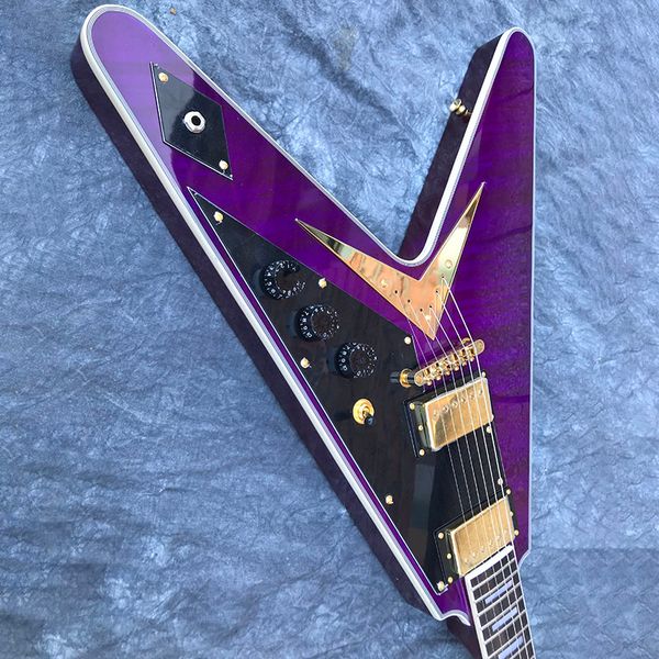 

chinese electric guitar flame maple purple color flying v style gold hardware