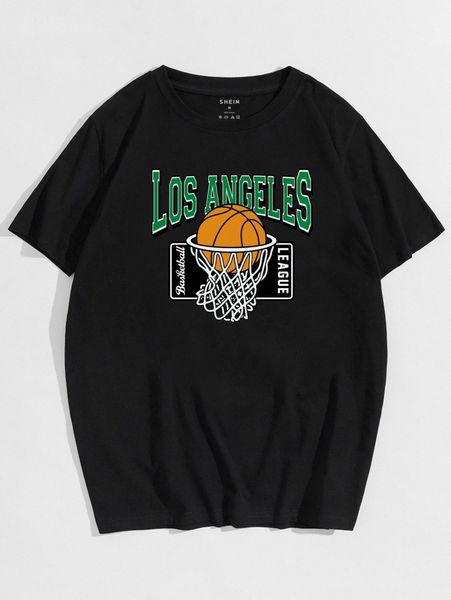 

men letter & basketball print tee q1r8#, White;black