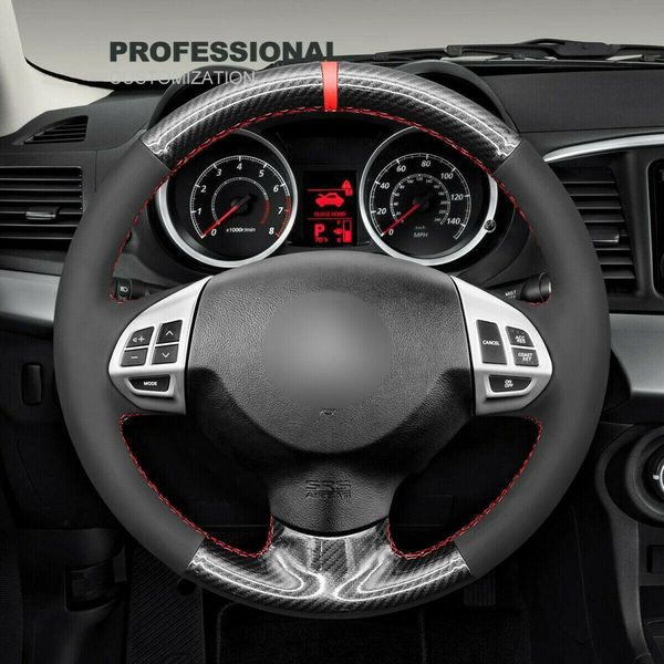 

smooth carbon fiber pu leather car steering wheel cover for mitsubishi lancer ex