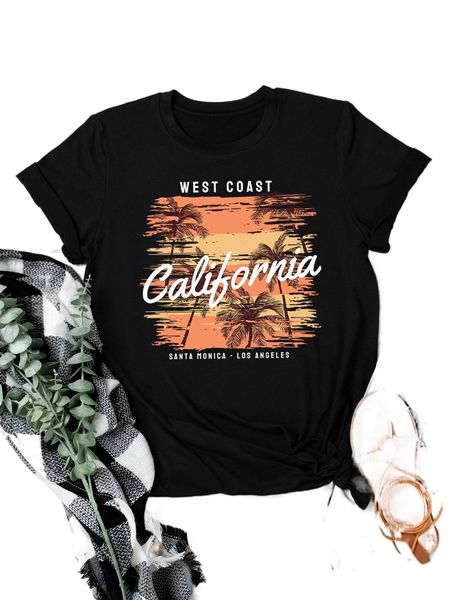 

plus tropical & letter print tee q8rj#, Black