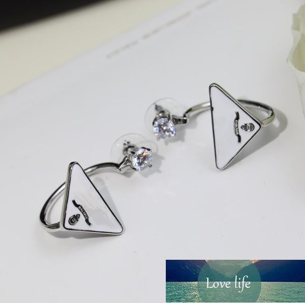 

simple graceful inverted triangle single diamond alphabet letter stud earring black and white female european and american new earrings all-, Golden;silver