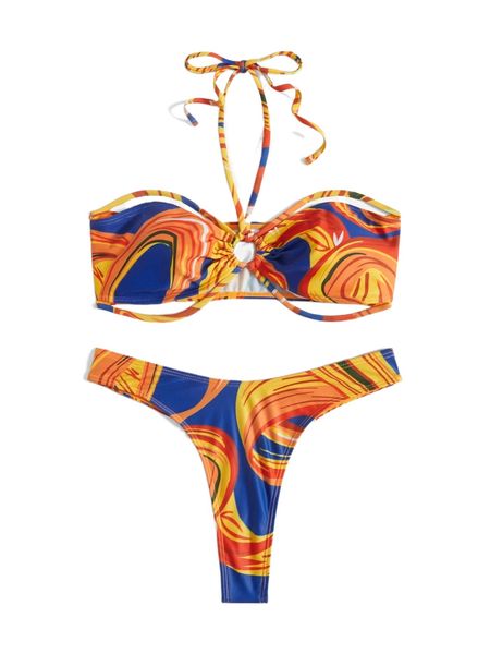 

allover print halter bikini swimsuit o0c1#, White;black