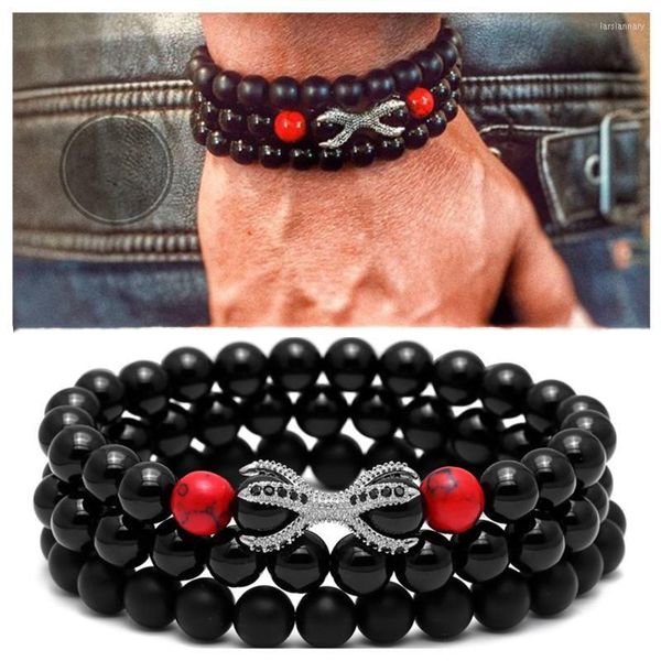 Perlenstränge 8 mm mattierte schwarze Achatperlen Eagle Claw Trend Herrenarmband Natürlicher Zirkon Lucky Dark Wrist Schmuck 2022 Lars22