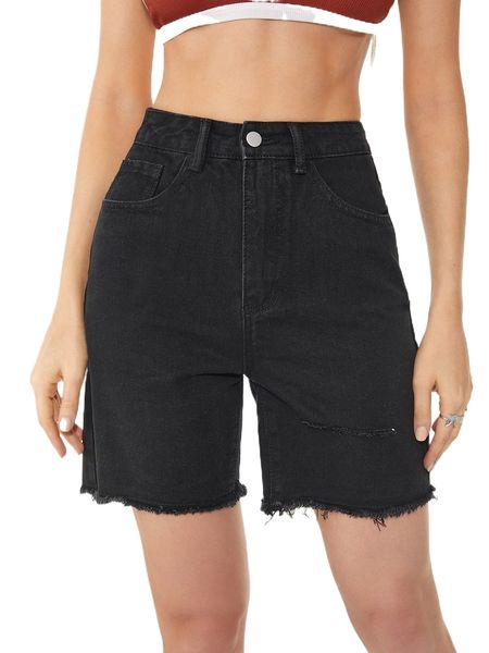 

zipper fly raw hem denim shorts with chain u7fz#, White;black