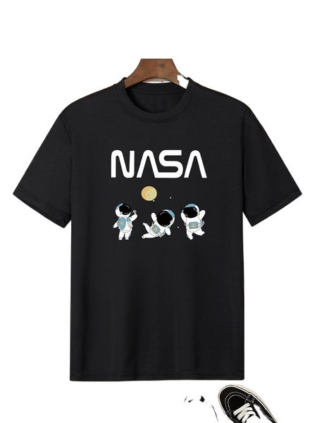 

men astronaut and letter graphic tee g2s5#, White;black
