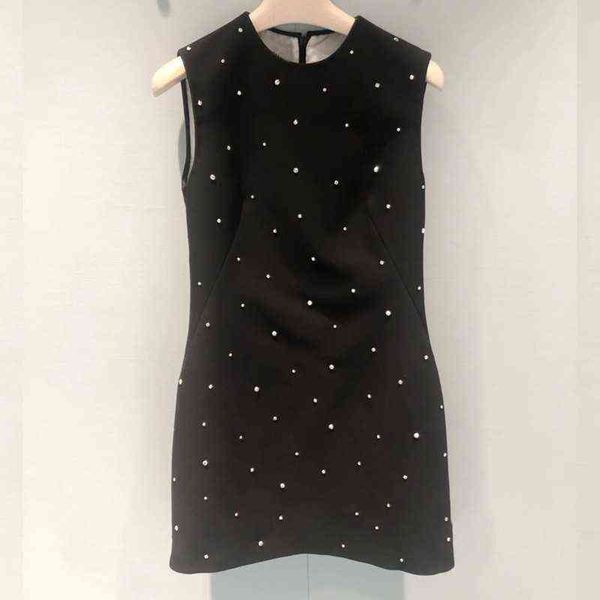 

summer new hand diamond studded sleeveless dress all sky star black slim skirt