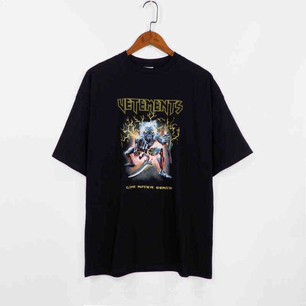 

the right version of witterment vetements demon lightning print thick fabric men's and women's short sleeve t-shirt, White;black