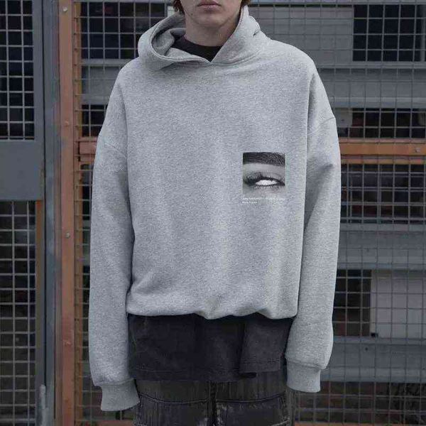 

high street eyes print letter terry pullover hoodies male and female retro harajuku oversized casual hooded sweatshirts t220726, Black