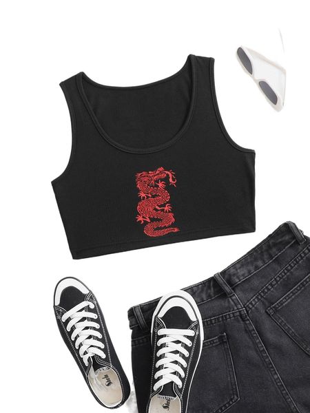 

chinese dragon graphic crop tank y3f4#, White