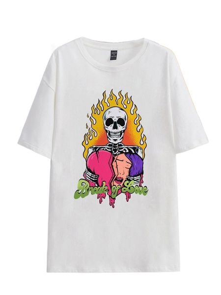 

x dominate skull graphic oversized tee 587k#, White
