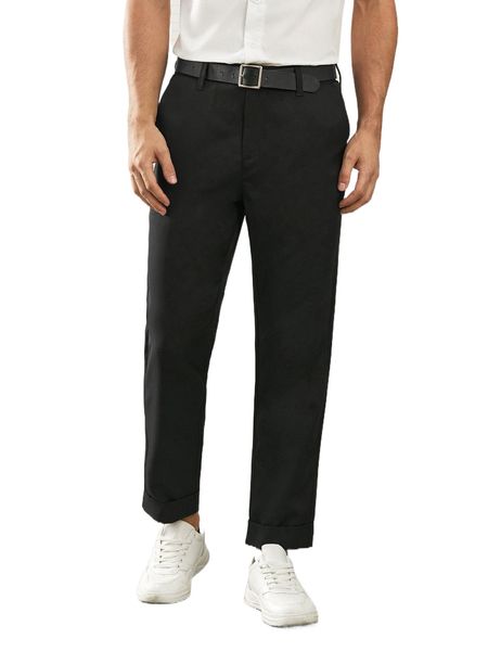 

men roll hem tailored pants without belt q6ve#, Black