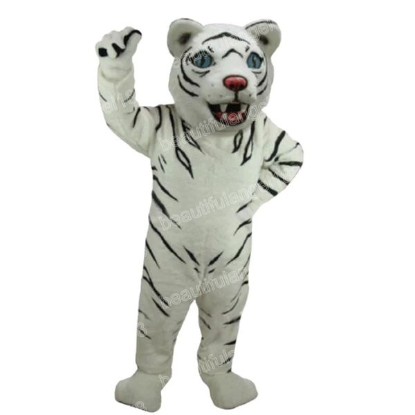 Costume della mascotte della tigre bianca di Halloween Personaggio dei cartoni animati di peluche animale di alta qualità Personaggio a tema per adulti Costume da carnevale di Natale per adulti