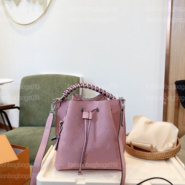 

2022 women drawstring crossbody bag muria bucket bag perforated leathers totes long shoulder strap leather designers womens handbags purses