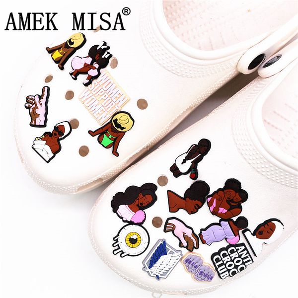 

1pcs black couple shoe charms tears anti croc jibz accessories designer black girls rule clog shoes buckle soft pvc blm charm, White;pink