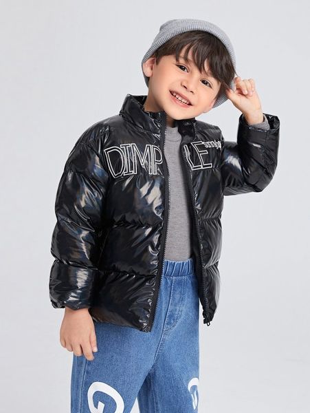 

toddler boys letter embroidery zipper puffer coat she, Blue;gray