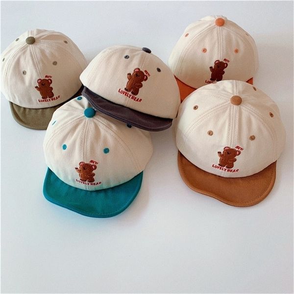 

milancel spring kids colorblocked cap boys with embroidered bear short brimmed hat girls sunhat 220611, Yellow