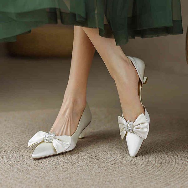 

sandals summer simple pointed shallow mouth thin heel shoes korean pearl butterfly machine silk high-heeled sandals for women ez2c, Black