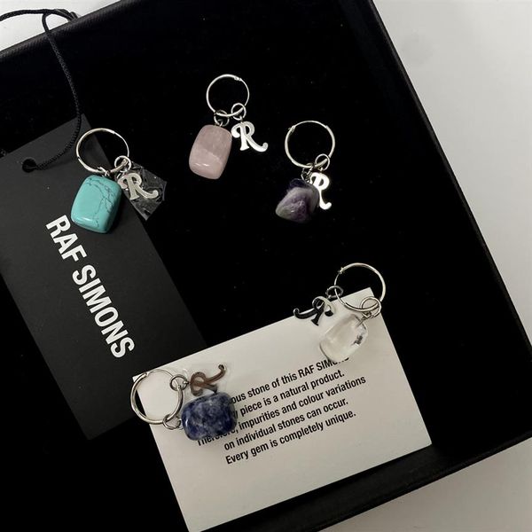 

21ss raf simons natural agate stone gem crystal r letter dangle pendant earrings fashion street hip hop accessories287h, Silver