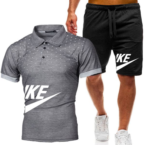 

tracksuit set men t shirt shorts sets summer sportswear jogging pants streetwear polos tshirt suit, Gray
