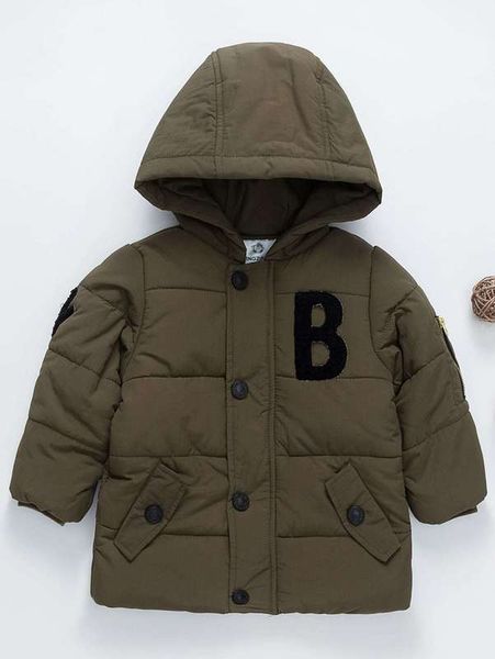 

yingzifang toddler boys letter patched hooded puffer coat she, Blue;gray
