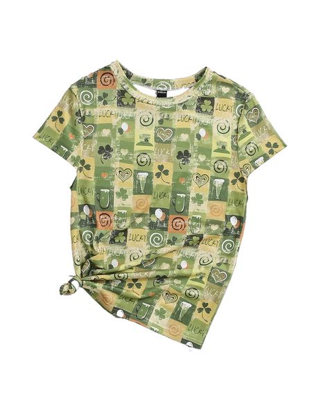 

patchwork print round neck tee n6ab#, White
