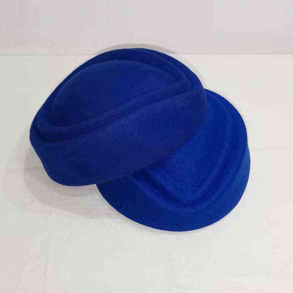 Fancy Elegante Berretto in pura lana Air Hostess Hat 7Cm Altezza Solid Pill Box Jepet Cocktail Fascinatot Beret Hat Base Millinery J220722