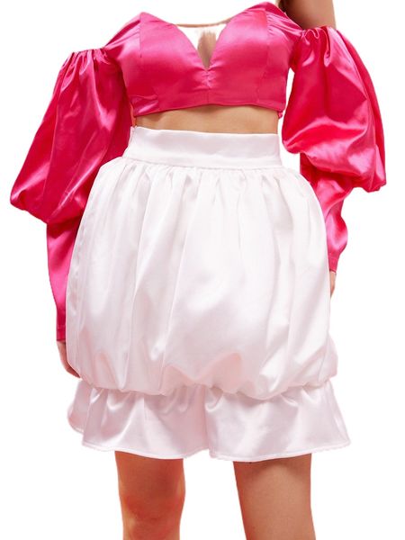 

x ginamichi ruffle hem satin bubble skirt f2ie#, Black