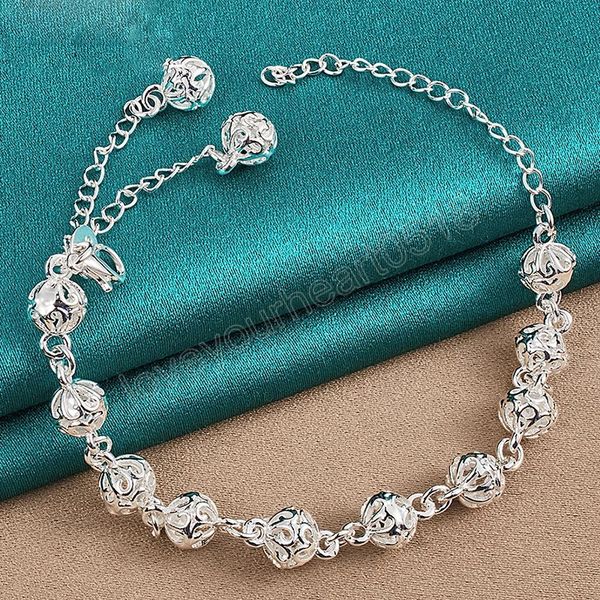 

925 sterling silver 8mm hollow ball chain bracelet for women wedding engagement party fashion jewelry, Golden;silver