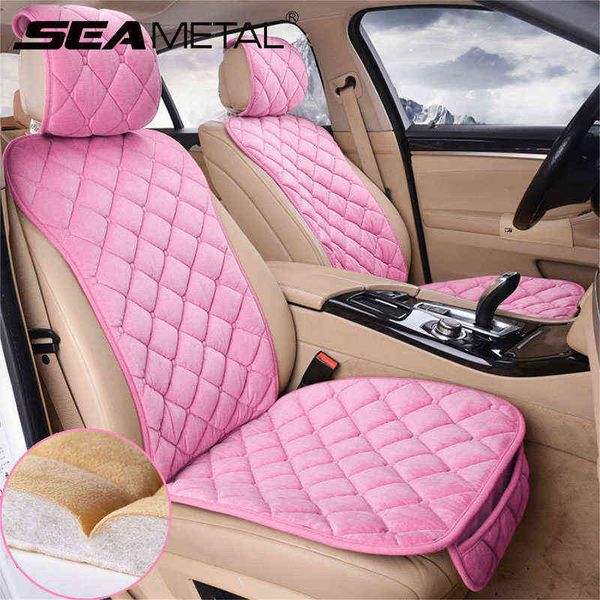 Conjunto de capa de assento de carro de pelúcia Conjunto universal de almofada de assento rosa