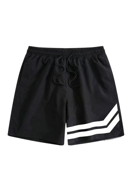 

men striped print drawstring waist shorts 39xi#, White;black