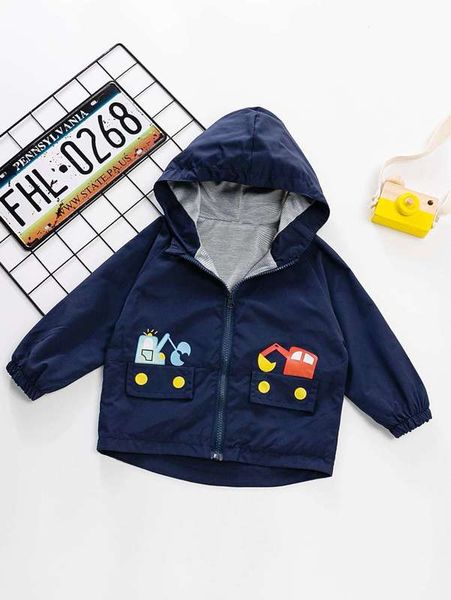 

toddler boys cartoon graphic flap detail hooded jacket she, Blue;gray