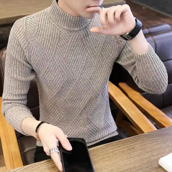 2022 nuovo autunno inverno stile coreano maglione dolcevita da uomo tinta unita casual stretch maschio slim fit marca pullover lavorato a maglia D238 G22801