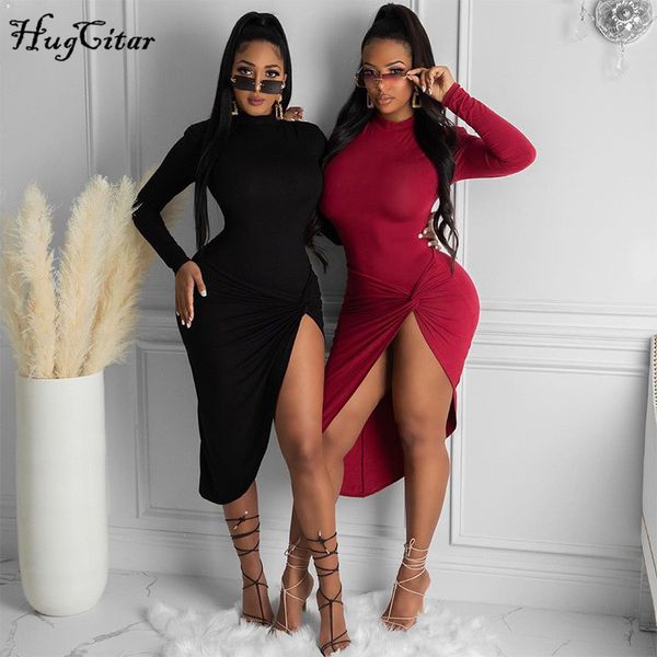 

2022 long sleeve turtleneck solid ruched irregular maxi dress autumn winter women fashion party club outfits, Black;gray