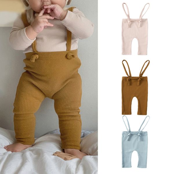 3 farben Kleinkind Baby Mädchen Jungen Leggings Hosen Mit Riemen Baumwolle Gerippte Elastische Taille PP Hosen Overalls Für Neugeborene Hosen