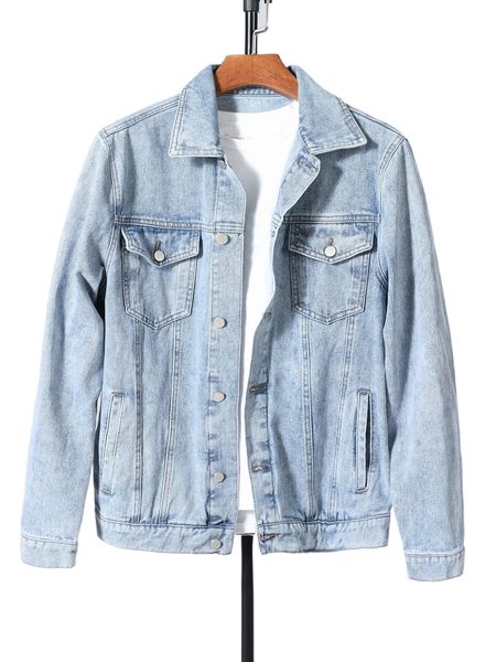 

men 1pc flap pocket washed denim jacket 434t#, Black;brown