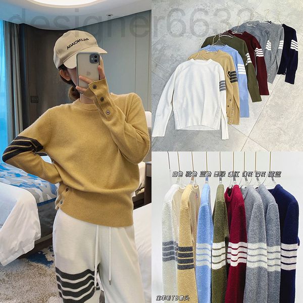 

women's knits & tees designer tb brand autumn winter all wool white gray bar round neck v-neck pullover knitted sweater for men women h