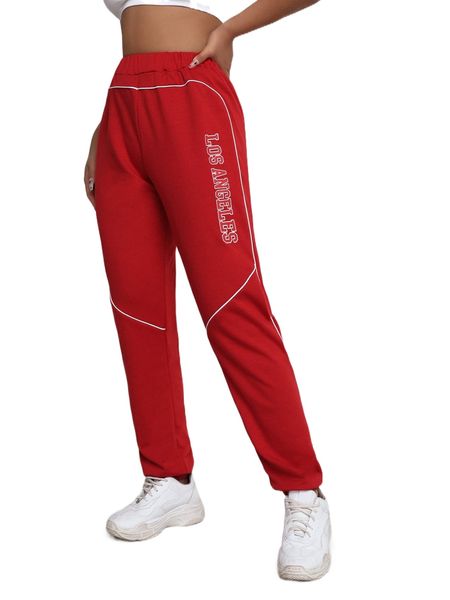 

letter graphic contrast binding sweatpants y5jq#, Black;white