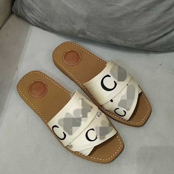 

branded women woody mules fflat slipper deisgner lady lettering fabric outdoor leather sole slide sandal 023, Black