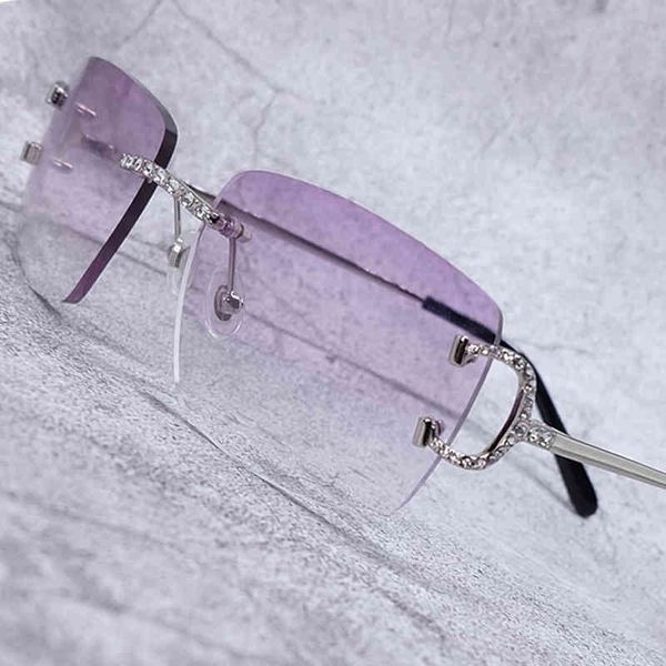 

2022 factory wholesale model iced out men women rimless sunglass big square rhinestones sun glasses desinger vintage eyewear 02 sunglasses, White;black