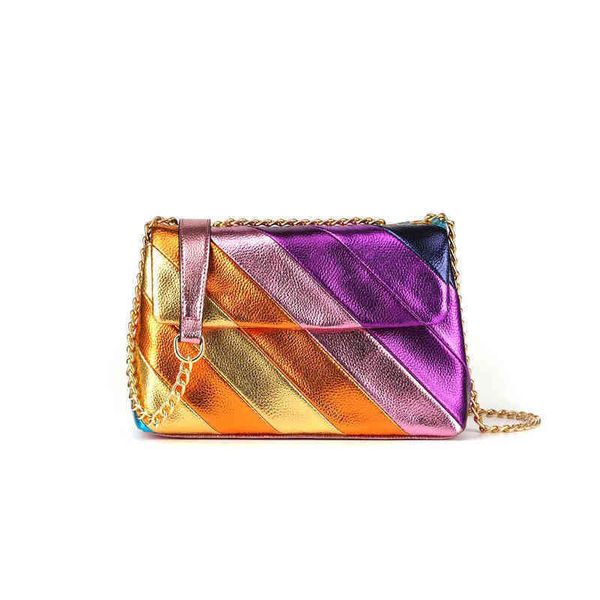 

shopping bags jointing metallic colorful pu handbag for ladies stitching purse portable toiletry pouch pu rainbow crossbody bag 220304