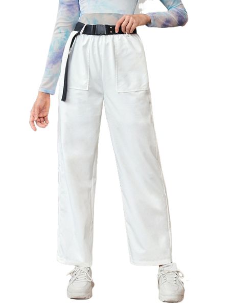 

high waist belted straight leg pants b4oc#, Black;white