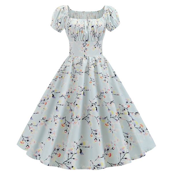 

women's fashion short sleeve square collar printed midi dress #jy13947, Black;gray