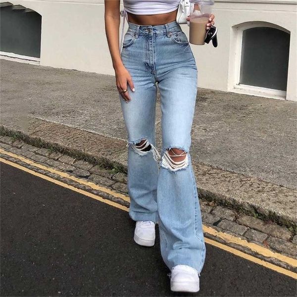 

women vintage y2k hollow out high waist fashion zipper jeans holes harajuku chic flare wide leg pants 211102, Blue